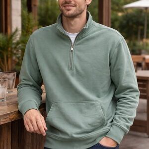 American Giant Men’s Green Quarter-Zip Pullover Casual Relaxed 100% Cotton XL